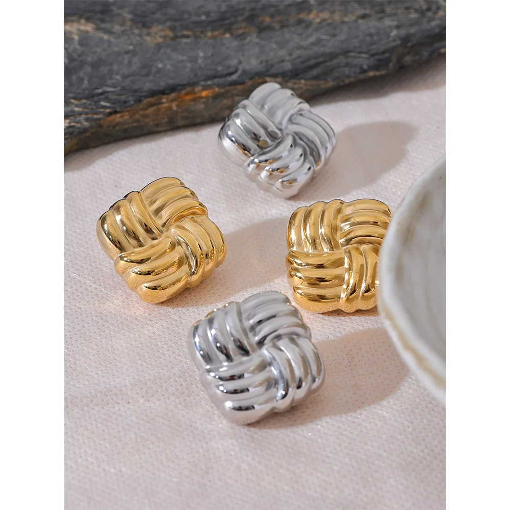 Square Stripe Stud Earrings