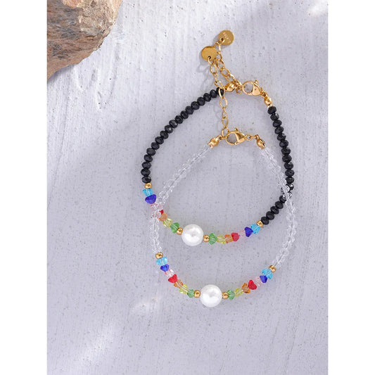 Colorful Crystal Natural Pearl Bead Chain  Handmade Bracelet