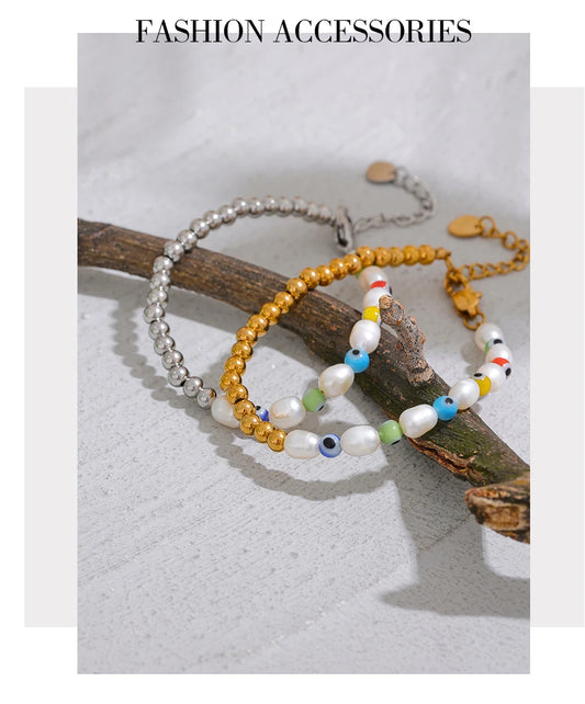 Natural Pearls Resin Eye Beads Bracelet