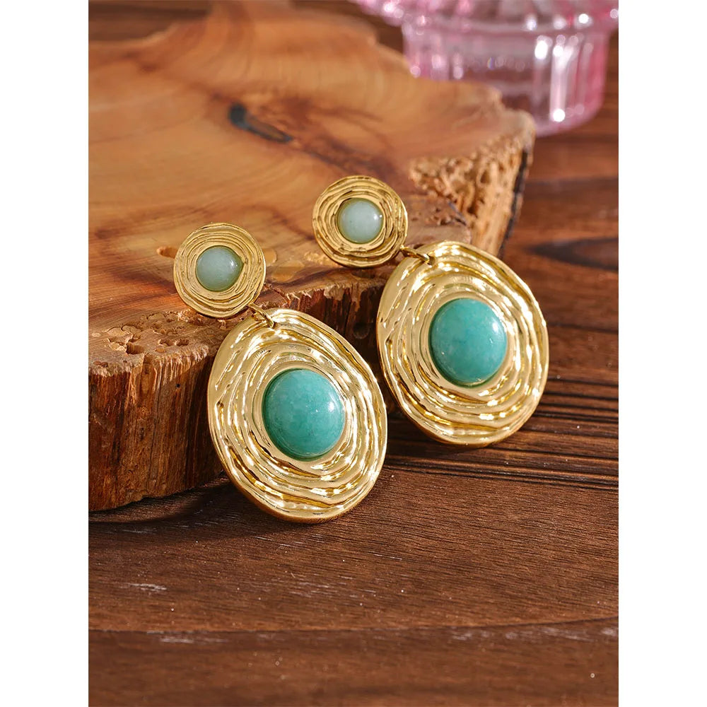 Amazonite Stone Round Dangle Earrings