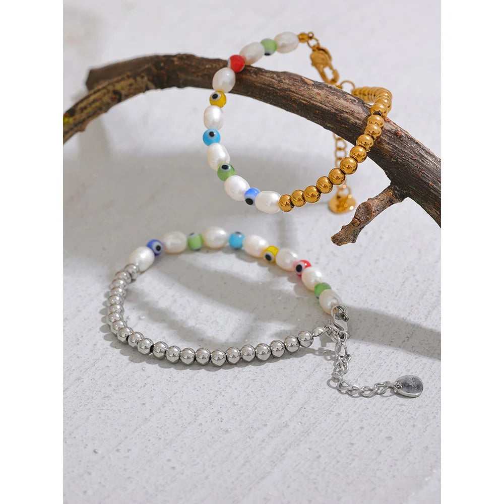 Natural Pearls Resin Eye Beads Bracelet