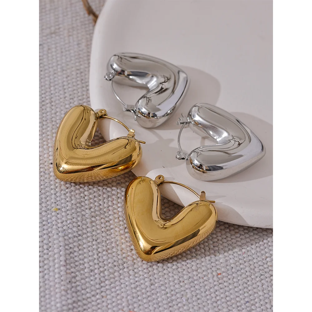 Fat Heart Chunky Hoop Earrings