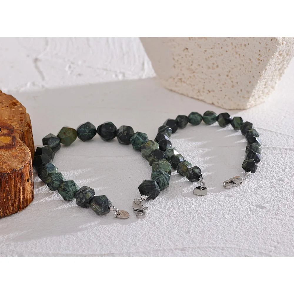 Natural Malachite Cub Stone Beads Chain Handmade Bracelet