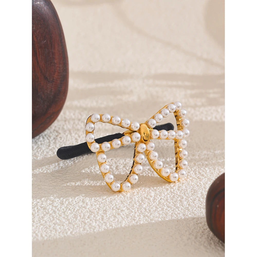 Pearls Bowknot Bowtie Hairpin