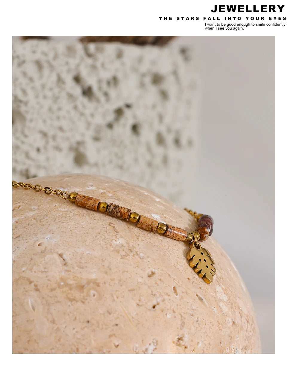 Natural Stone Chain Leaf Drop Handmade Bracelet