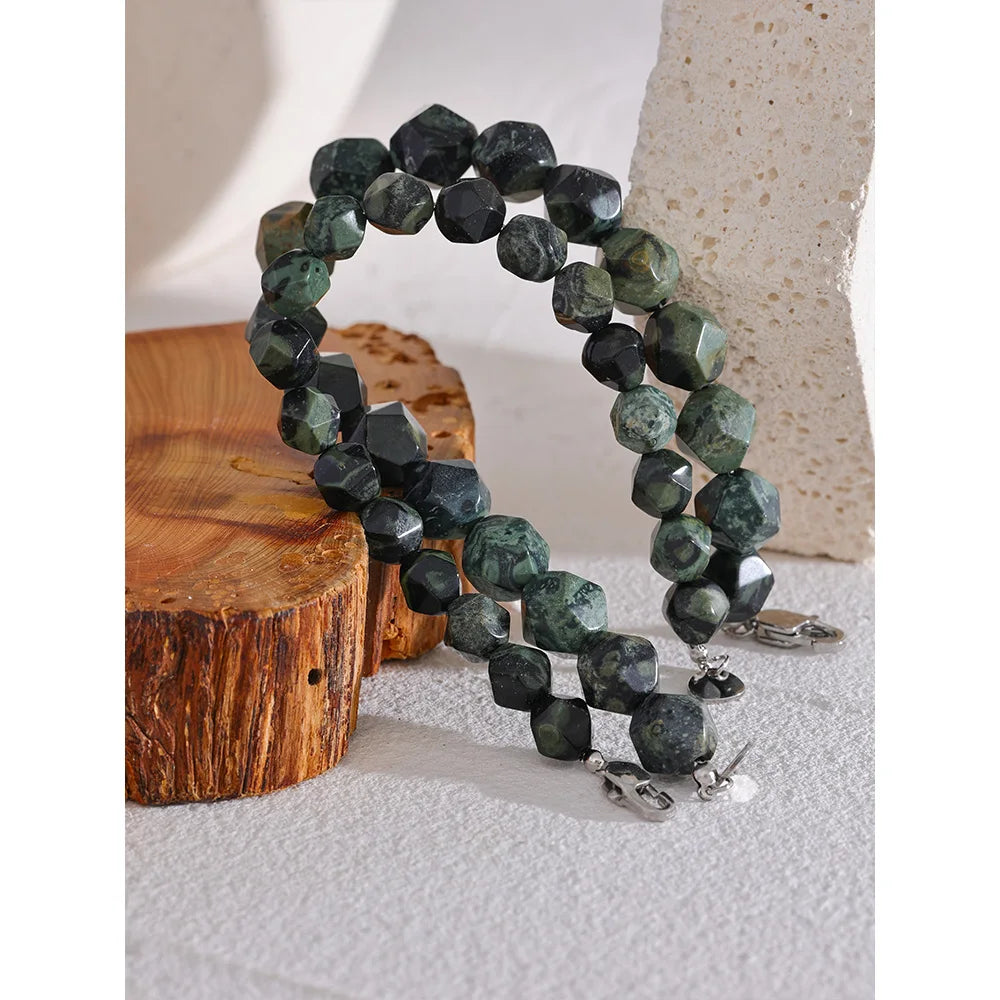 Natural Malachite Cub Stone Beads Chain Handmade Bracelet