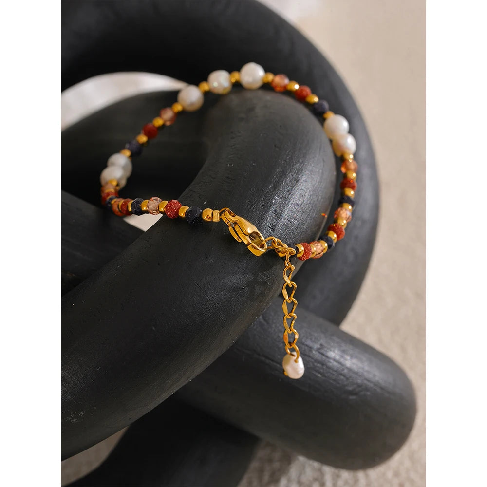 Natural Stone Freshwater Pearl  Bead  Bracelet