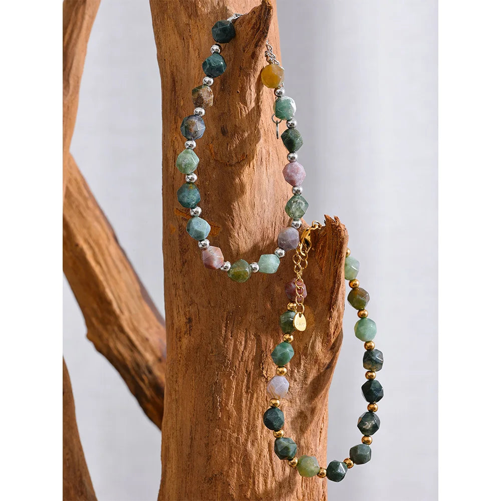 Indian Agate Natural Stone Beads Bracelet