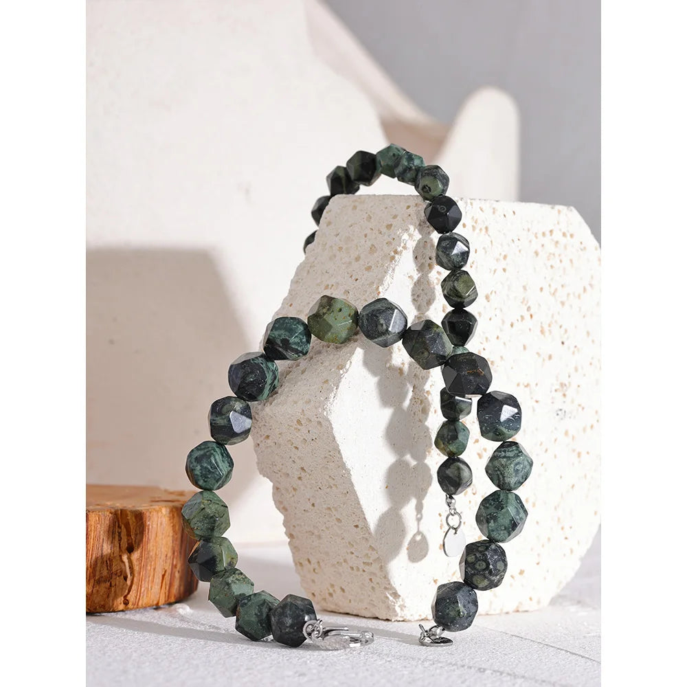 Natural Malachite Cub Stone Beads Chain Handmade Bracelet