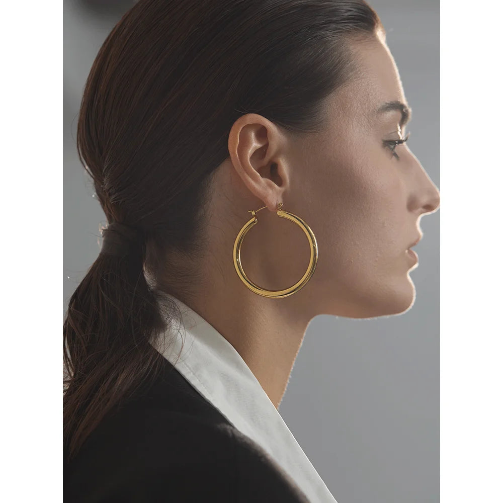 Round Hollow Hoop Earrings