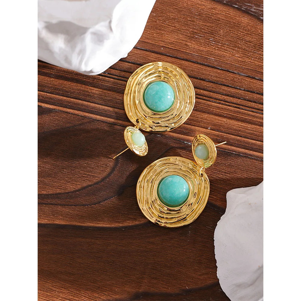 Amazonite Stone Round Dangle Earrings