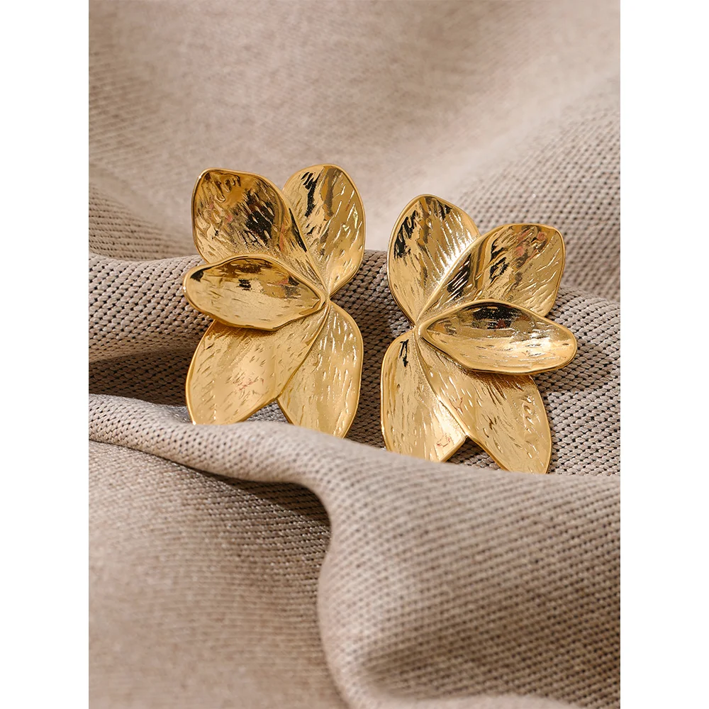 Flower Gold Color Big Stud Earrings