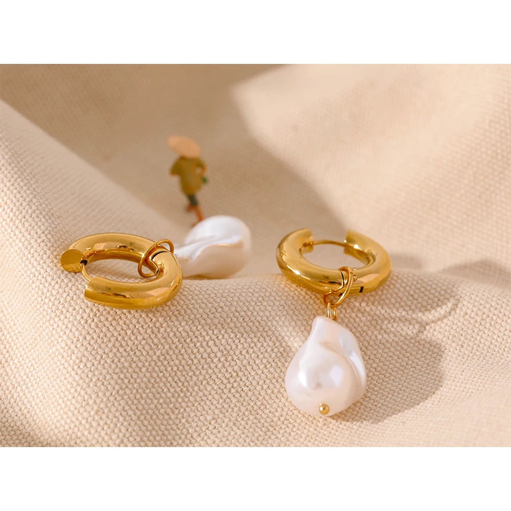 Circle Drop Baroque Imitation Pearls Hoop Earrings