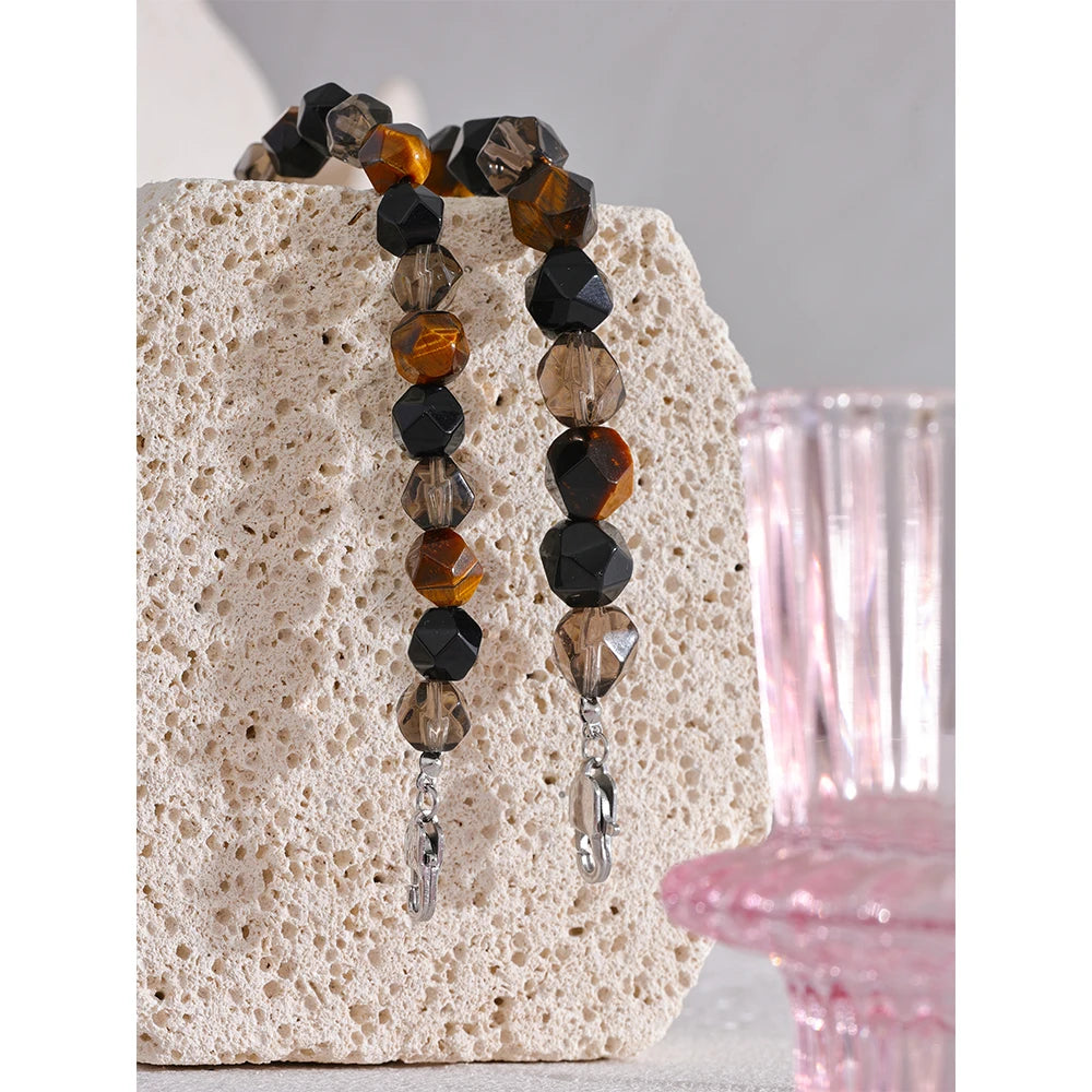 Natural Smoking Quartz Tiger Stone Beads Bracelet