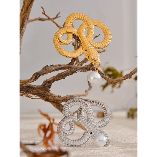 Snake Drop Pearl Brooches