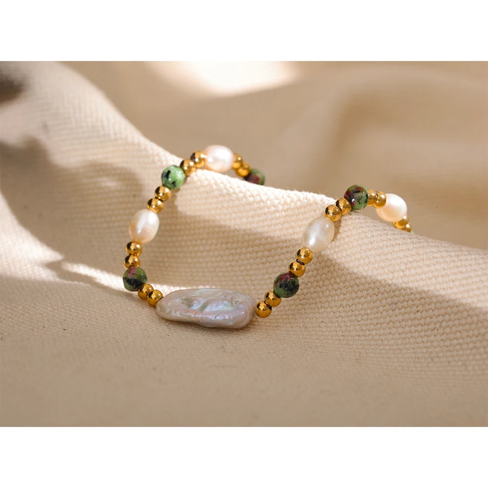 Natural Epidote Stone Freshwater Pearls Beads Bracelet