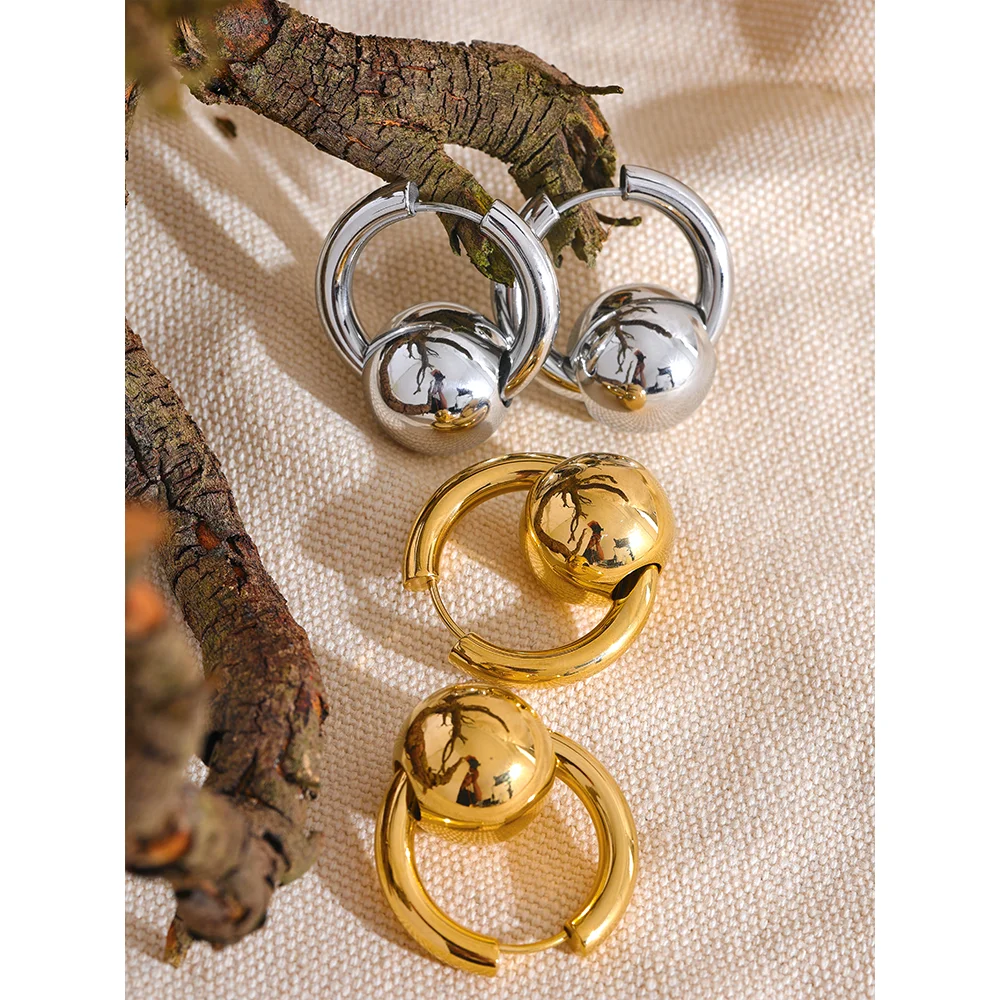 Metal Round Ball Hoop Earrings