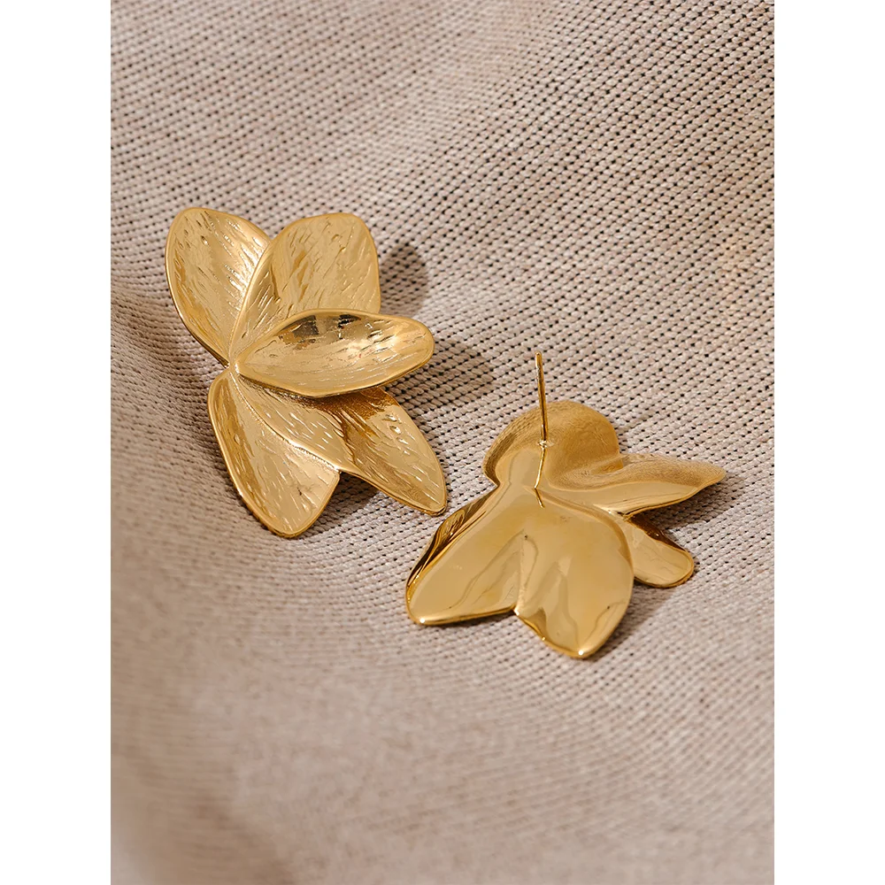 Flower Gold Color Big Stud Earrings