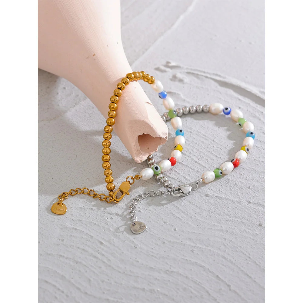 Natural Pearls Resin Eye Beads Bracelet