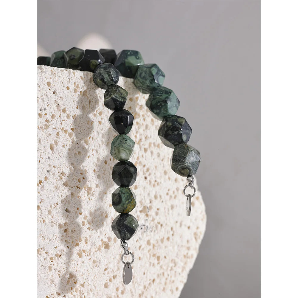 Natural Malachite Cub Stone Beads Chain Handmade Bracelet