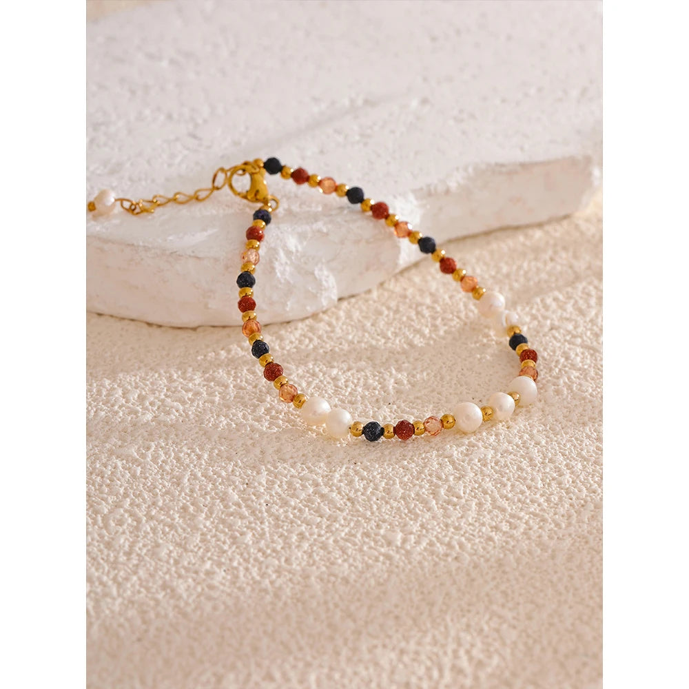 Natural Stone Freshwater Pearl  Bead  Bracelet