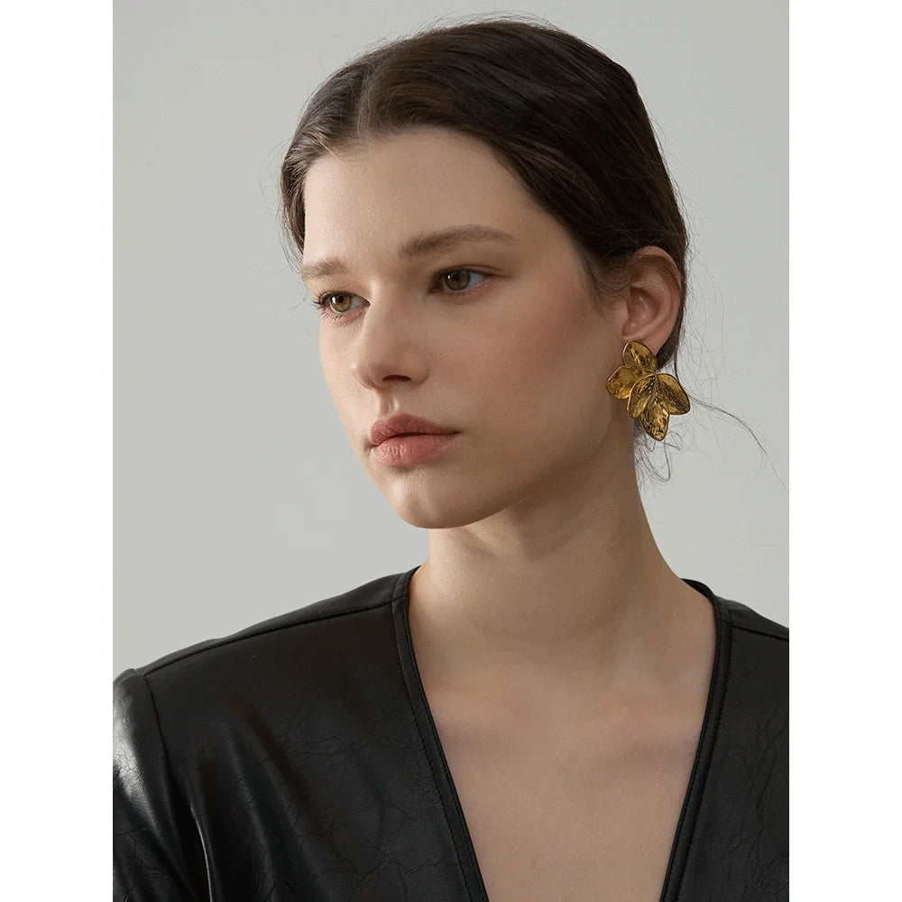 Flower Gold Color Big Stud Earrings