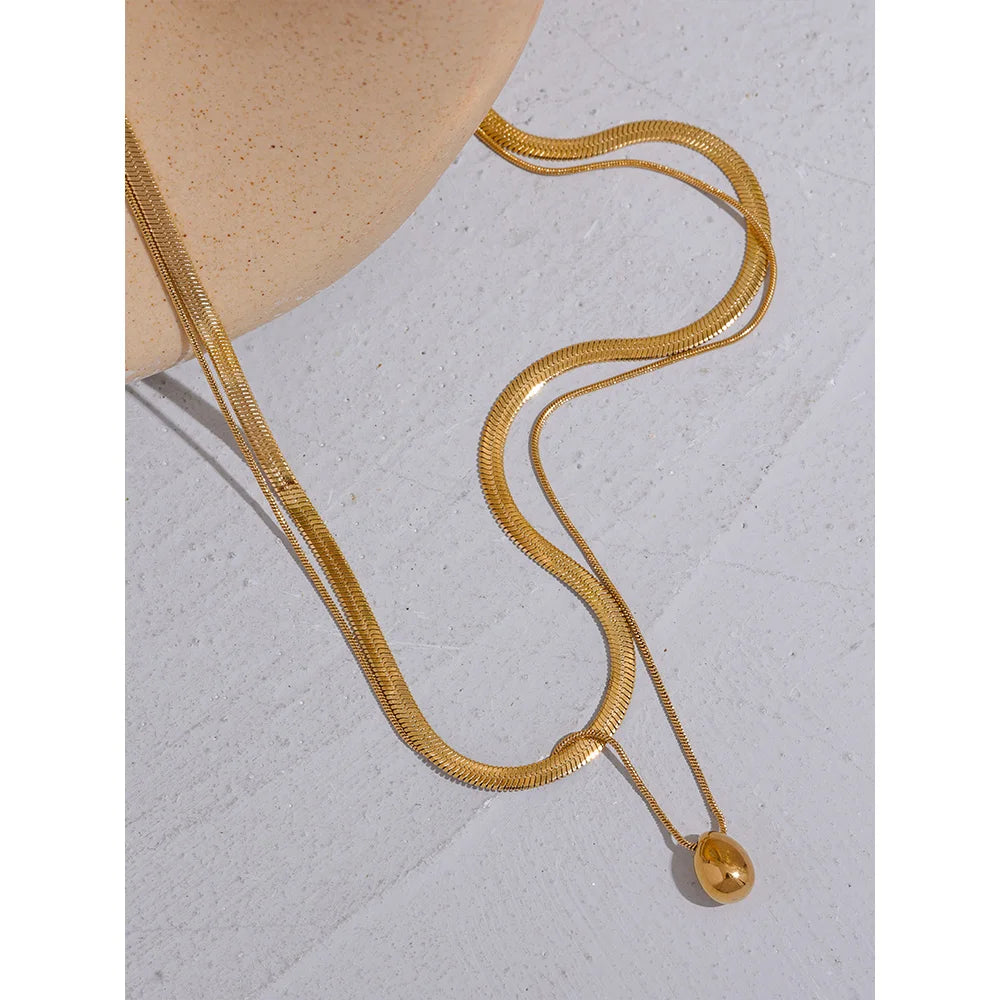 Snake Chain Double Layer Drop Pendant Necklace