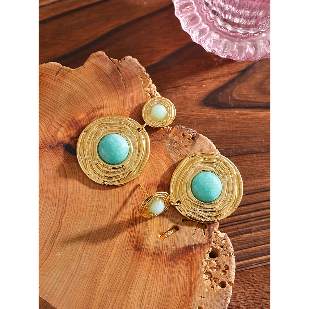 Amazonite Stone Round Dangle Earrings