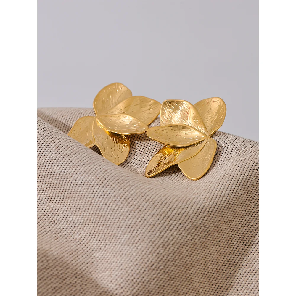 Flower Gold Color Big Stud Earrings