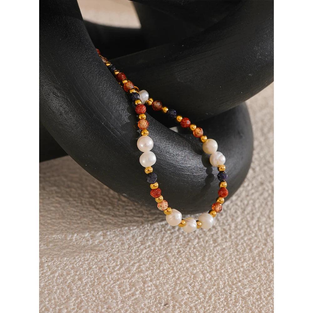 Natural Stone Freshwater Pearl  Bead  Bracelet