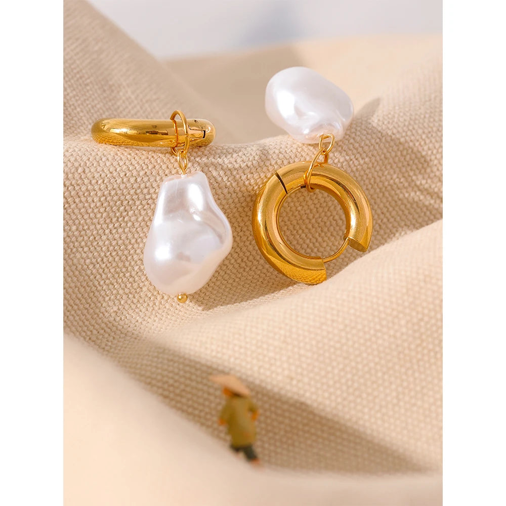 Circle Drop Baroque Imitation Pearls Hoop Earrings