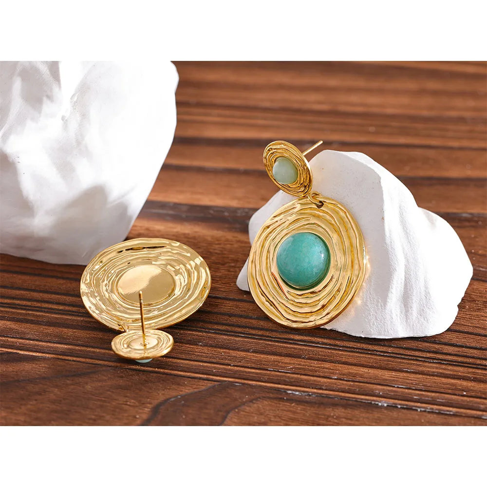 Amazonite Stone Round Dangle Earrings