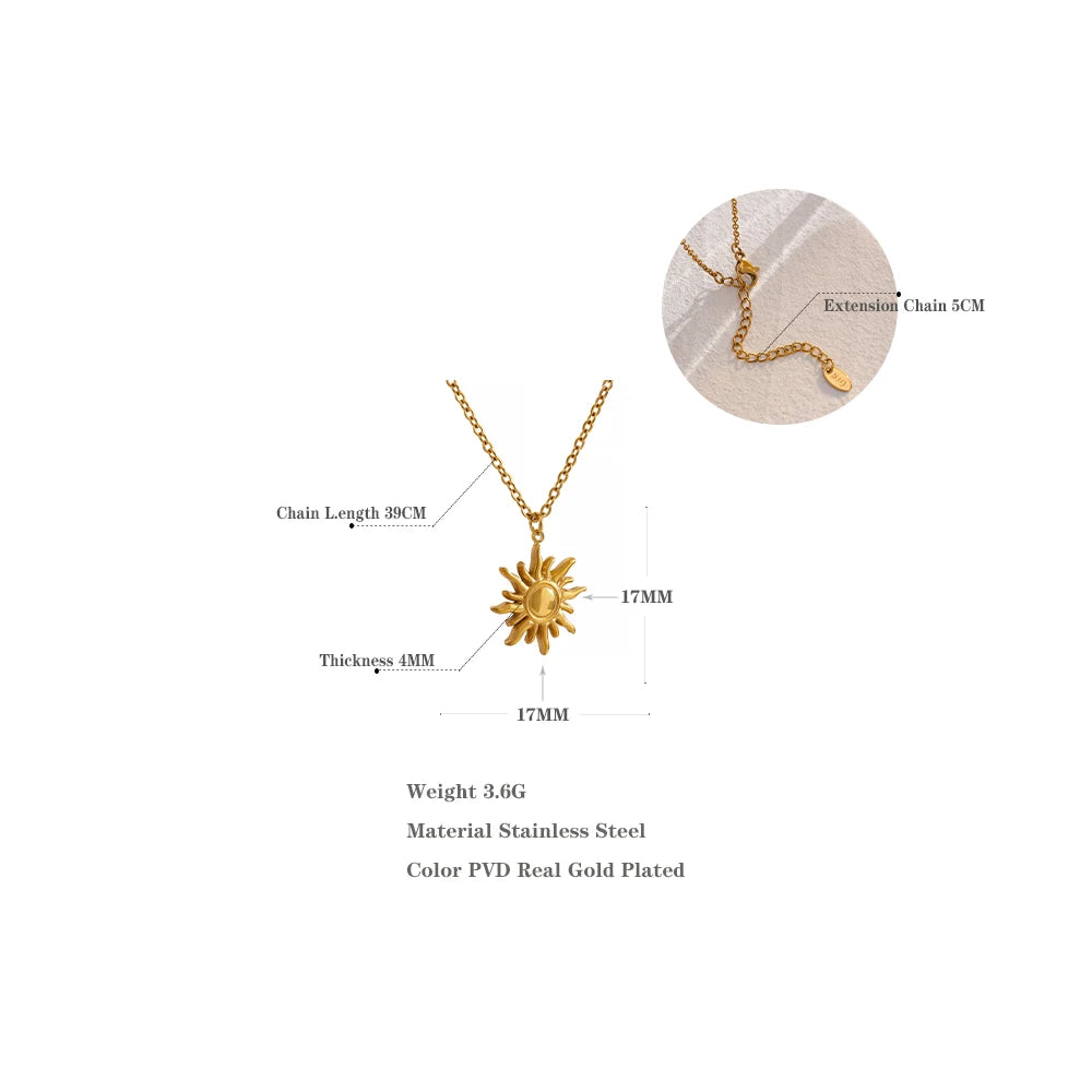 Golden Casting Sun Pendant Necklace