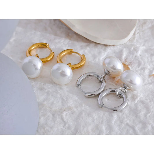 Pearls Drop Hoop Earrings