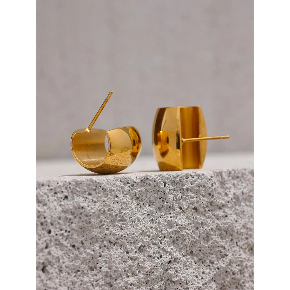 Shiny Smooth Gold Color Curly Chunky Stud Earrings