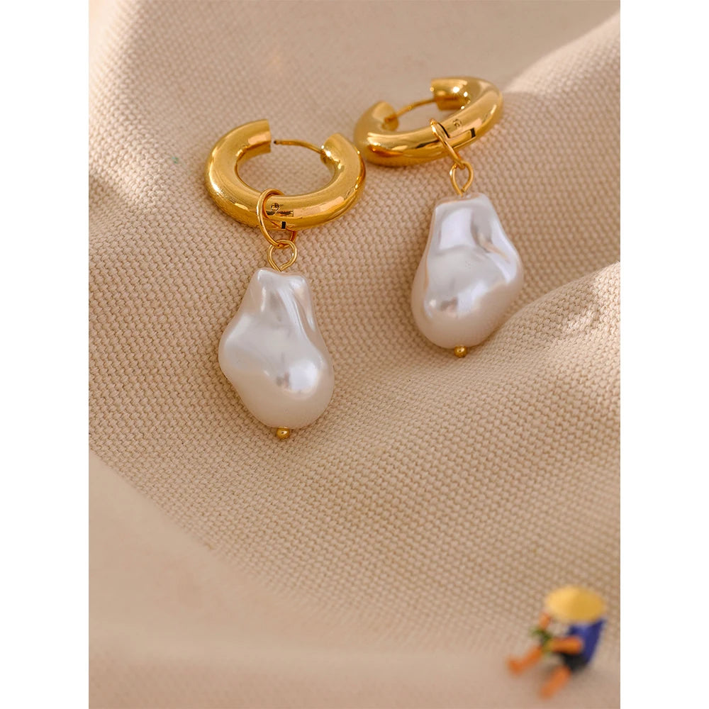 Circle Drop Baroque Imitation Pearls Hoop Earrings