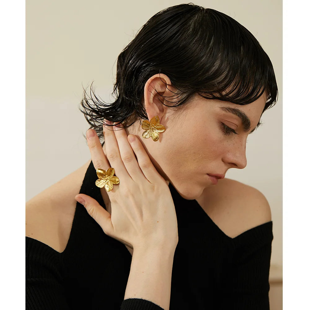 Gold Color Flower Earrings